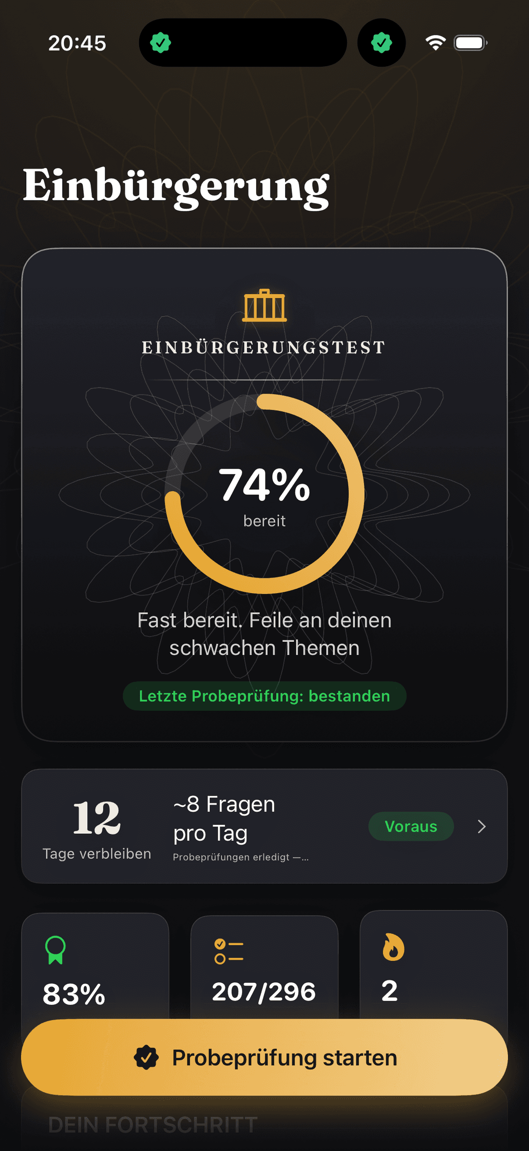 Einbürgerungstest home screen